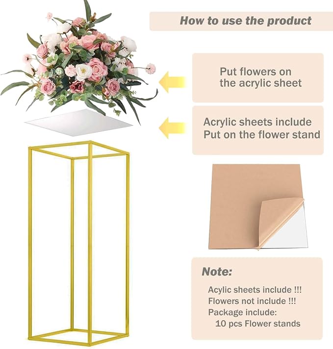 31.5inch 10pcs Gold Wedding Cenerpiece Flower vase, Metal Column Flower Stand - Image 2