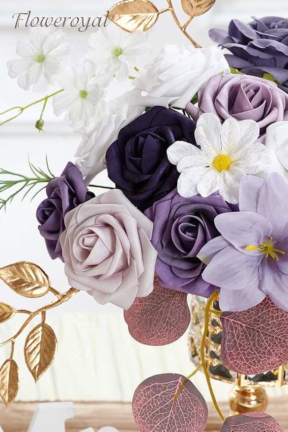 Artificial Flowers Combo Purple Flowers Mix Silk Flowers Fake Roses - Image 2