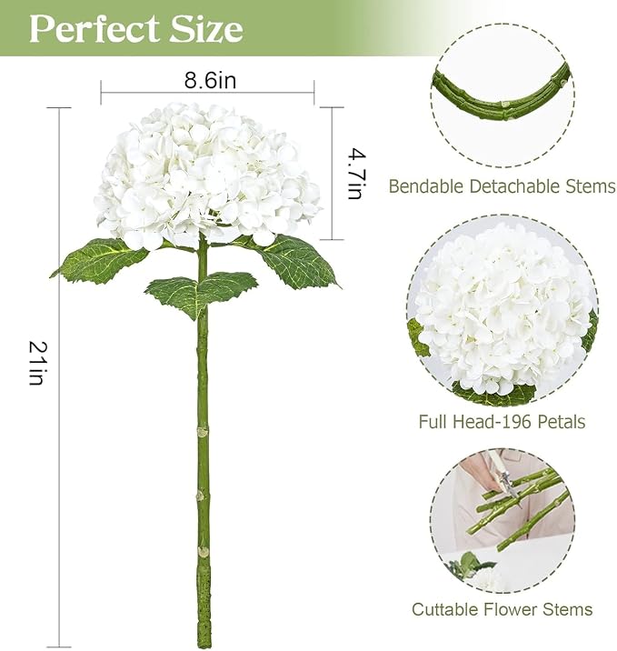 21" Real Touch White Hydrangea Artificial Flowers - Image 4