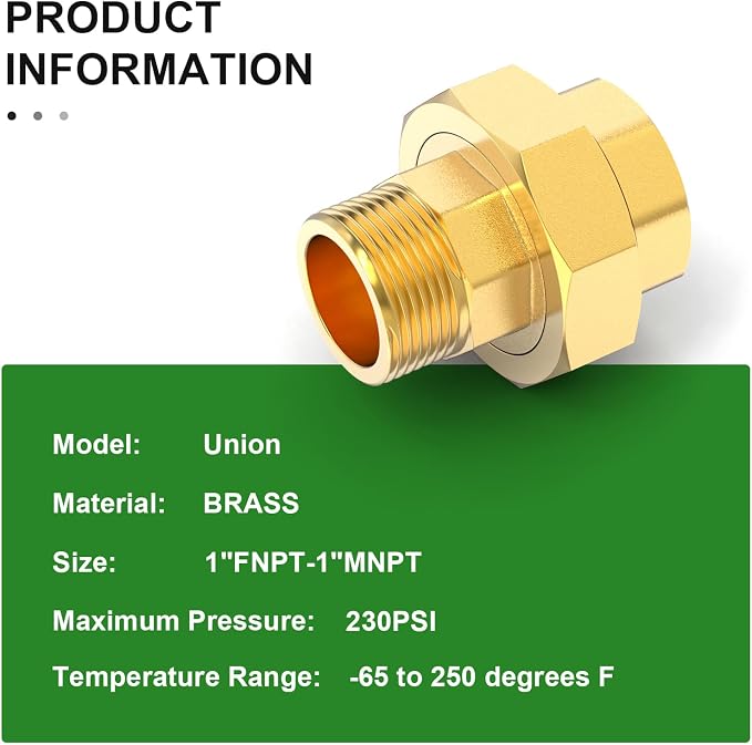 2PCS Brass Union，1" NPT Male x 1" NPT Female Brass Pipe Fitting - Image 4