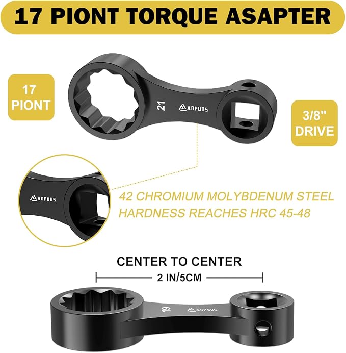 17 Pcs Metric Torque Adapter Set, 3/8" 12-Point Extension | 1/2''+1/4'' + Bit - Image 3