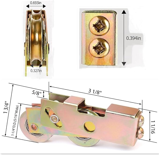 2Pack Sliding Door Rollers, 1-1/4 Inch Sliding Patio Door Tandem Roller - Image 3