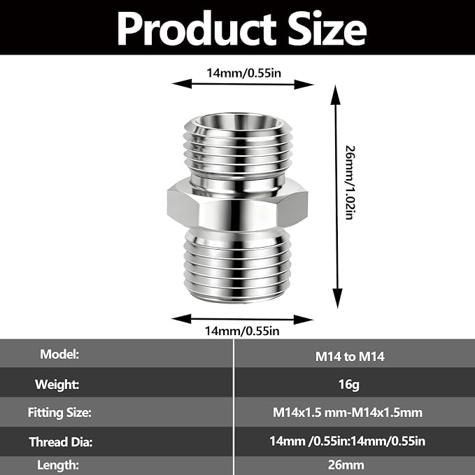 2 Pcs M14 to M14 stainless steel adapter fittings, suitable - Image 2