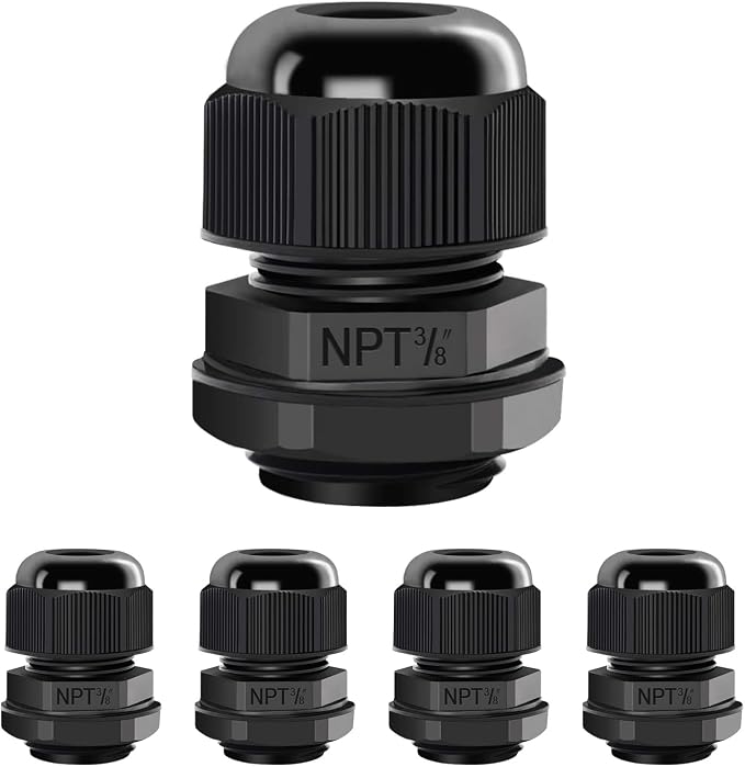 5 Pack NPT 3/8" Cable Glands Waterproof Adjustable 5-10mm Cable Connectors by LeMotech