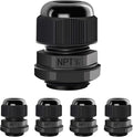 5 Pack NPT 3/8" Cable Glands Waterproof Adjustable 5-10mm Cable Connectors by LeMotech