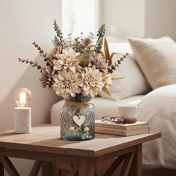 Faux Flowers in Vase, Light Brown Fall Fake Flowers - Image 2