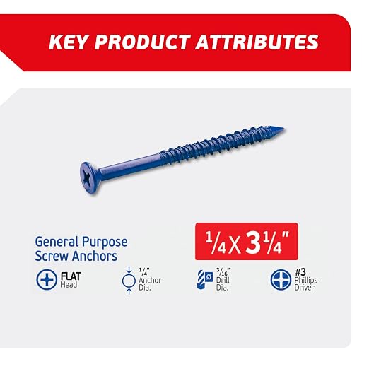 1/4 x 3-1/4" Countersunk Phillips Flat Head Blue Concrete Screw Anchors - Image 2