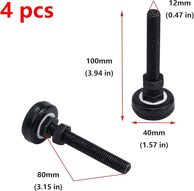 Antrader M12x80mm Carbon Steel Adjustable Threaded Pole Leveling Feet 4Pcs | - Image 3