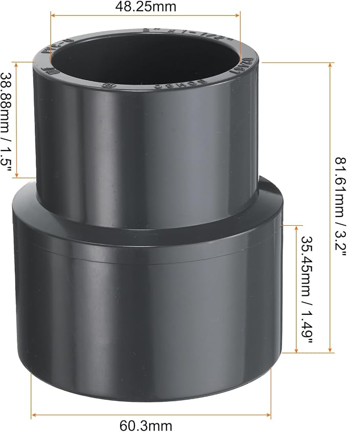 HARFINGTON PVC Reducing Coupling 2 x 1-1/2" Increaser/Reducer Coupling Pipe - Image 2