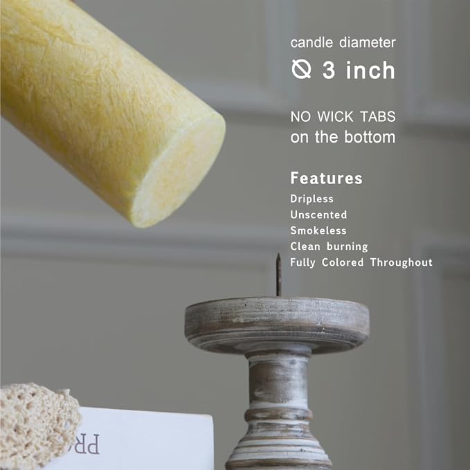 MOZEAL Hand-Poured, Unscented Yellow Crystal Pillar Decorative Candles - Image 2