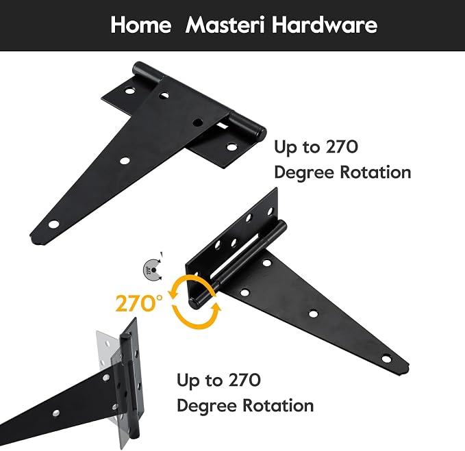 HOME MASTER HARDWARE 10" Heavy Duty Gate Hinges, 2 Pack T Strap Hinges | Steel - Image 4