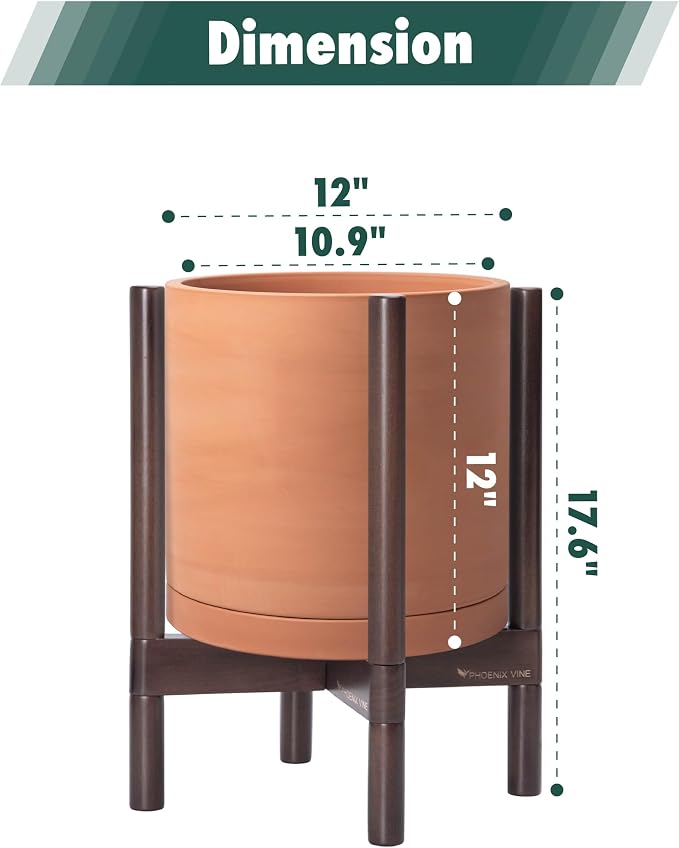 D'vine Dev Terracotta Pot with Walnut Wood Stand, 12 in, 55-B-W-5 | Mid-Century - Image 3