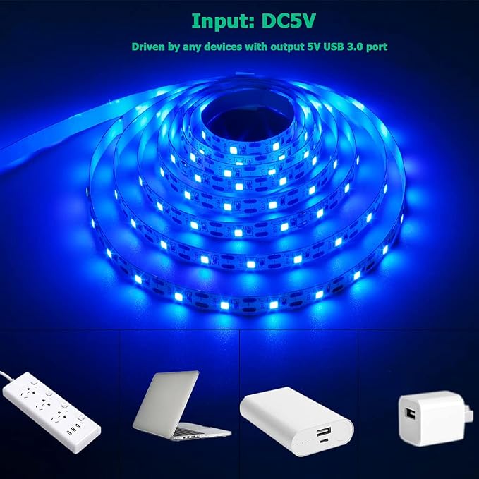 5V USB Blue 460-465nm LED Strip USB Powered 13.12ft/4M | 240LEDs Flexible - Image 2
