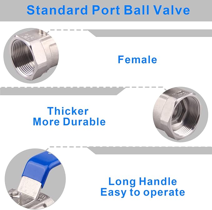 DERNORD Stainless Steel Ball Valve 1PC Type 1.25 Inch NPT Standard Port - Image 4