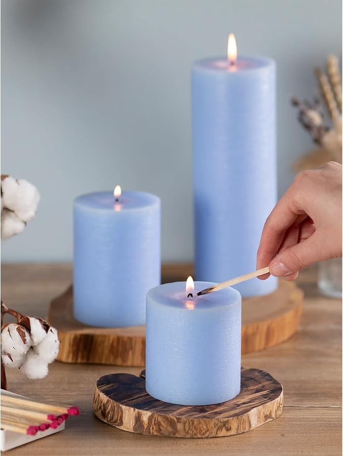 Assorted Pillar Candles Set of 3 – Sizes 3", Rustic Finish Long Burning - Image 5