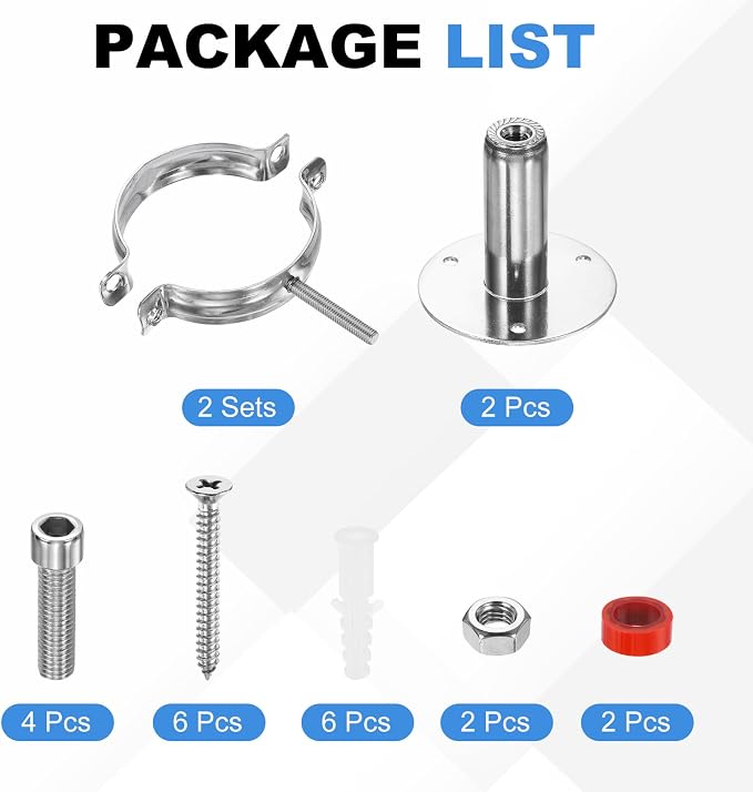 HARFINGTON 2 Set Wall Mount Ceiling Mount Pipe Supports 304 Stainless Steel - Image 3