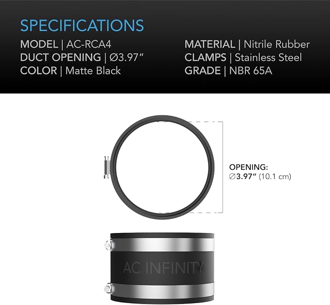 AC Infinity Noise Reduction Clamp 4-Inch, Duct Coupler. | Stainless Steel Clamps - Image 5