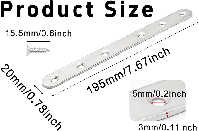 7.6 Inch Stainless Steel Straight Brace, Flat Straight Support, Repair Fixed - Image 2