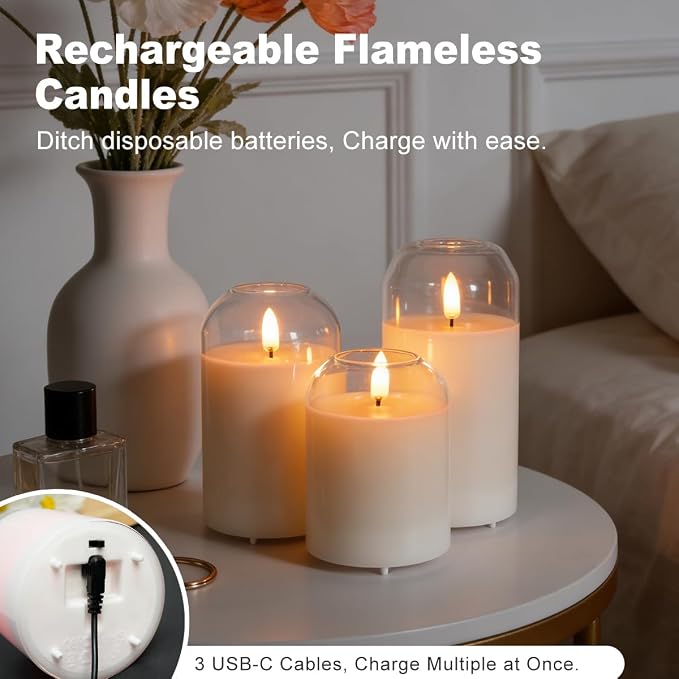 LEDHOLYT Rechargeable Glass Jar Flameless Candles, Realistic Flickering LED - Image 5