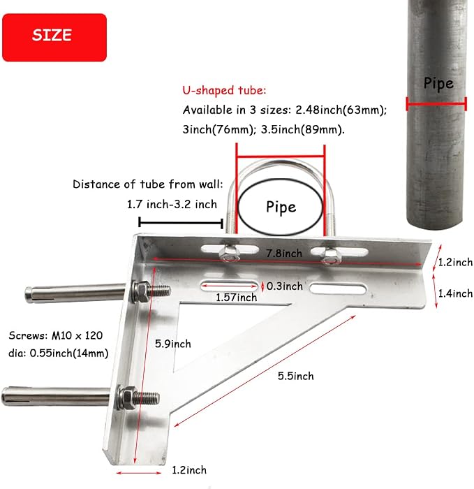 Primst Heavy Duty L Bracket, Stainless Steel Wall Mount Ceiling Mount Pipe - Image 3