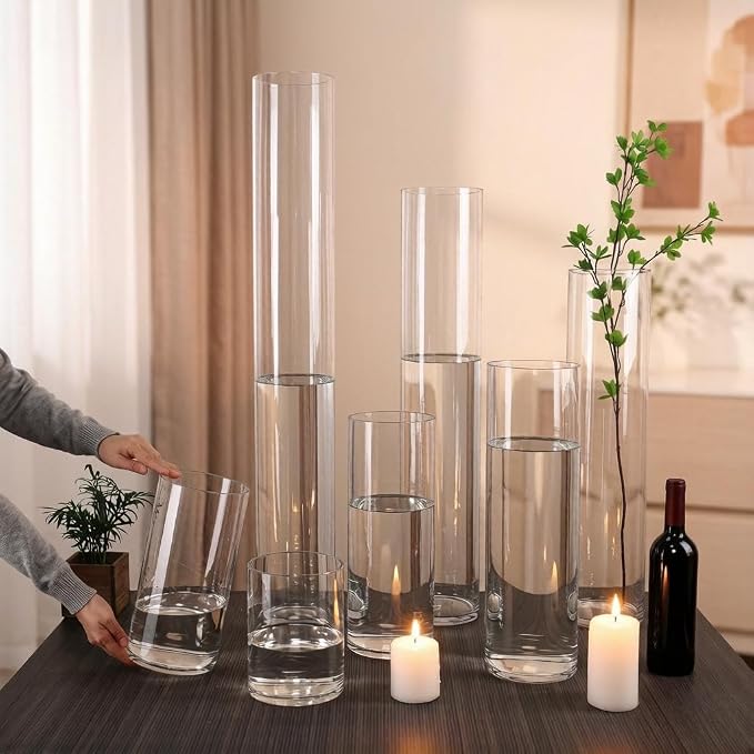 CYS EXCEL Cylinder Clear Glass Vase | Multiple Size Choices Glass Flower Vase - Image 8