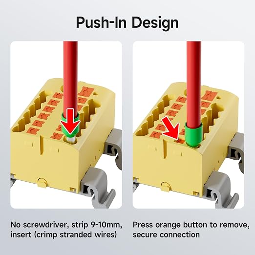 4Pcs KV225G DIN Rail Terminal Blocks, 6-Pole 1 in 12 Out Push-in | 6-Pole 1 in - Image 4
