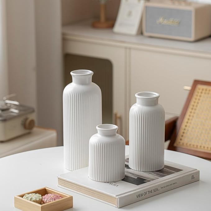 Large Modern Ceramic Vase Set, 10 Inch Tall, 4 Inch Width, 3-Piece Decorative - Image 7