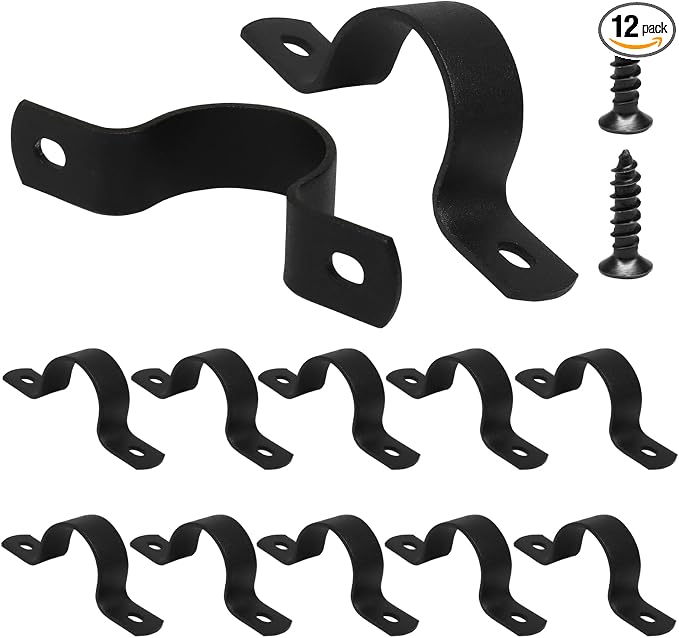 Piutouyar 12 Pcs DN25 Black Pipe Strap, 1 Inch Two Hole Strap U Bracket | Rigid by Piutouyar