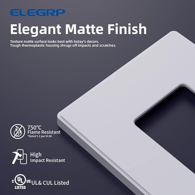 ELEGRP 1-Gang Screwless Decorative Wall Plates, Mid-Size Unbreakable - Image 2