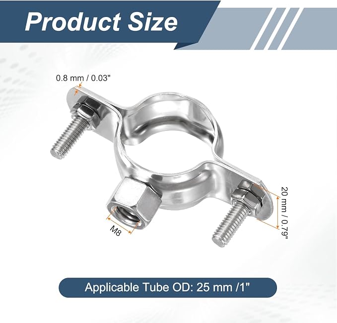 HARFINGTON 8 Pcs Adjustable Pipe Bracket Clamps1" Stainless Steel Wall Ceiling - Image 2