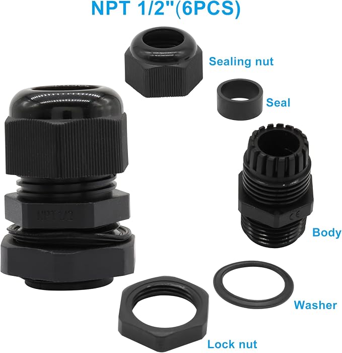 1/2" NPT Cable Glands, Junction Box Wire Pannel Gland Joints Connectors - Image 2