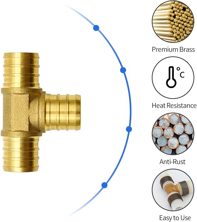 10 Pack 3/4" PEX Fittings, Brass Tee Fittings | - Image 2
