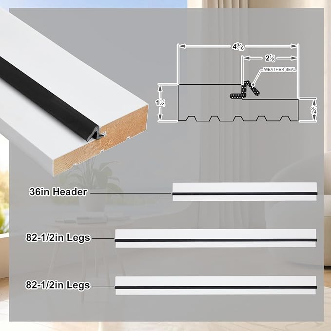 Cinnvoice 36" x 82-1/2" Solid Pine Door Jamb Frame Kit Fits 36" x 80" Exterior - Image 2