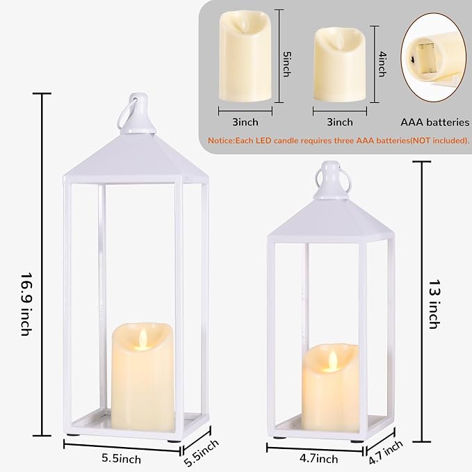 White Decorative Lantern Decor 17" 13" Set of 2 Wedding Lantern - Image 6