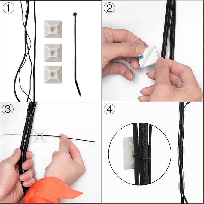 XHF 100 PCS 1.1" Black Self Adhesive Cable Zip Tie Mounts Wire Cable Clips - Image 4
