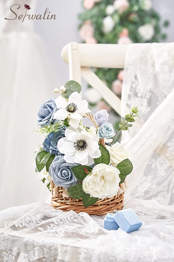 Serwalin Dusty Blue Artificial Flowers Silk Flowers - Image 3