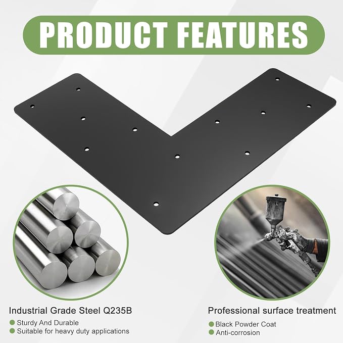 4 Pcs 12"x 5" L Shape Flat Brackets|Thickness 0.12" Mending Plates| | 90° Right - Image 3