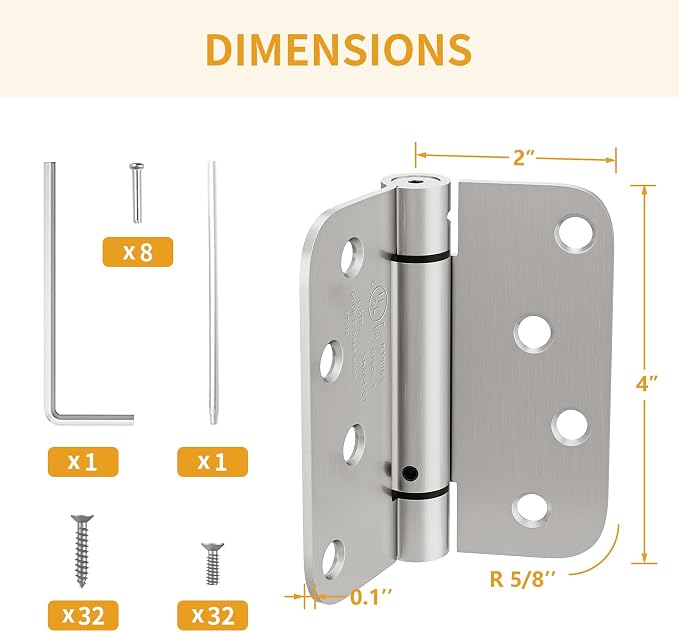 Luxbaro 4 Pack Self Closing Door Hinges, 4 Inch Spring Loaded - Image 2