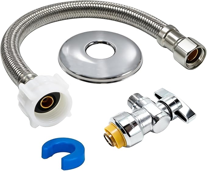 TTFLEX 12" Toilet Hose Kit 3/8" COMP x 7/8" BC, 1/2" Push Angle Stop Valve | by TTFLEX