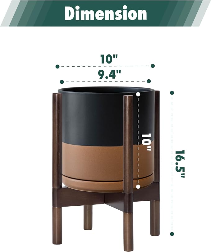 D'vine Dev Ceramic Pot with Walnut Wood Stand, 10 in, 55-B-X-7 | Mid-Century - Image 3