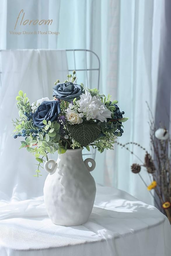 Artificial Flowers 25pcs Real Looking Dusty Blue Foam Fake Roses - Image 5