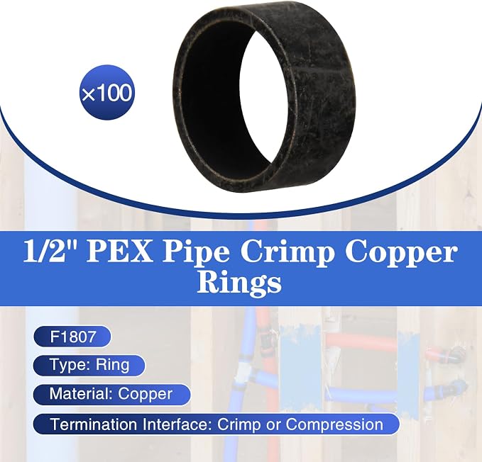 100 Pack 1/2" PEX Copper Crimp Rings | - Image 2