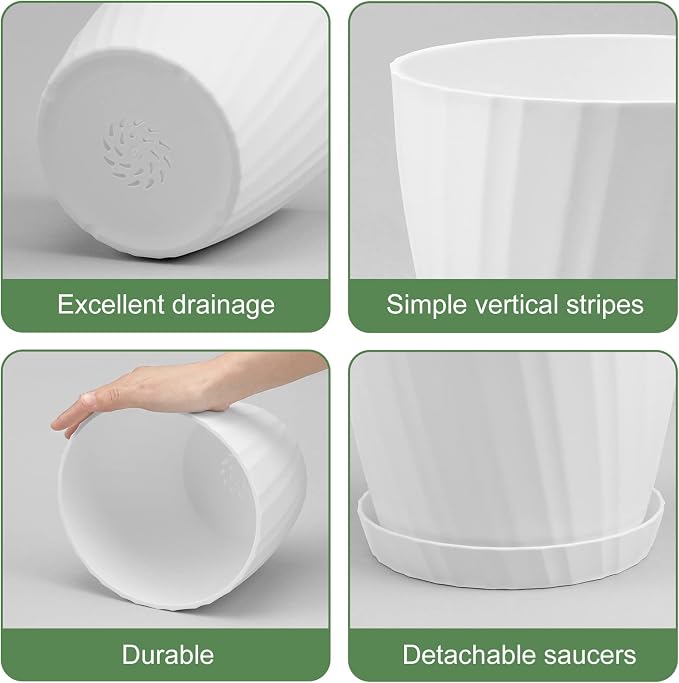 YNNICO 7 pcs Plant Pots with Drainage Holes and Saucers, Indoor Planters - Image 2