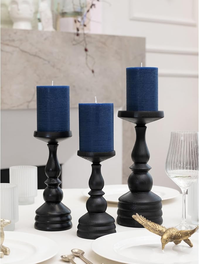 3x4 inch Pillar Candles Set of 3 – Unscented Dripless Rustic Dark Blue Candles - Image 3