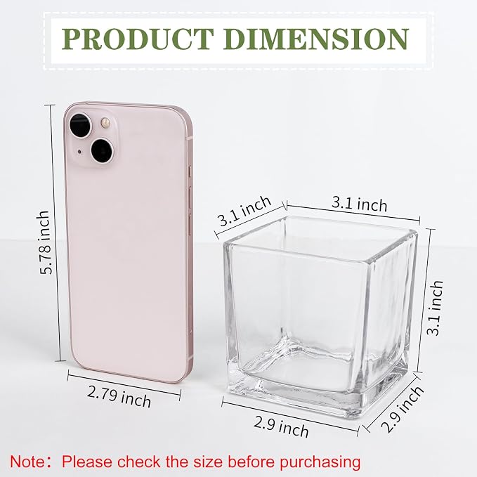 6 Pack Square Glass Vases 3" x3" x 3", Wedding Party Home Decor - Image 2