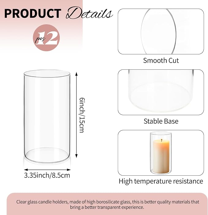 12Pack Glass Cylinder Vases for Centerpieces 6 Inch, Flower Vase for Wedding - Image 2