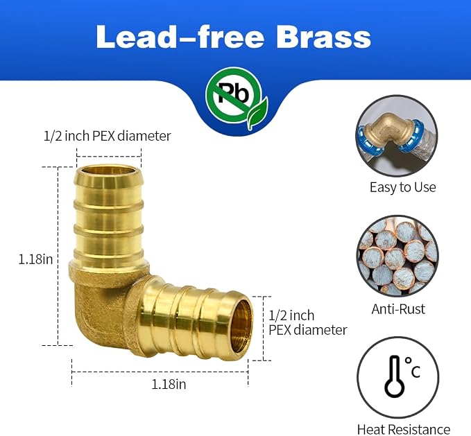 45pcs 1/2" PEX Fittings, Elbow TEE Straight Couplings Set, PEX Brass Crimp - Image 2
