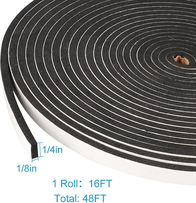 3 Rolls Weather Stripping, 1/4 Inch Wide X 1/8 Inch Thick Foam Seal Tape High - Image 2