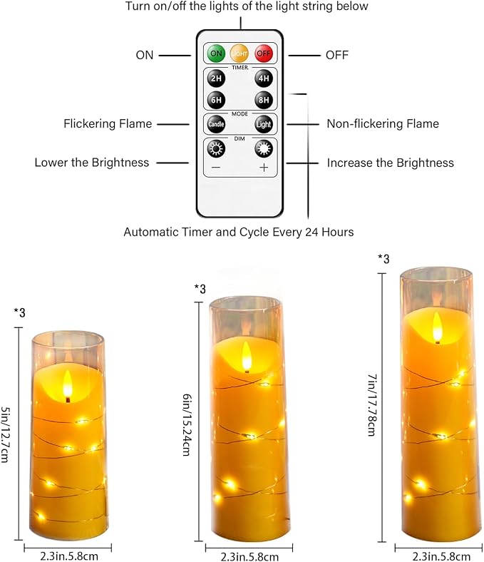 Eebuss Flameless Candles with Embedded Star String, Battery Operated LED Pillar - Image 2