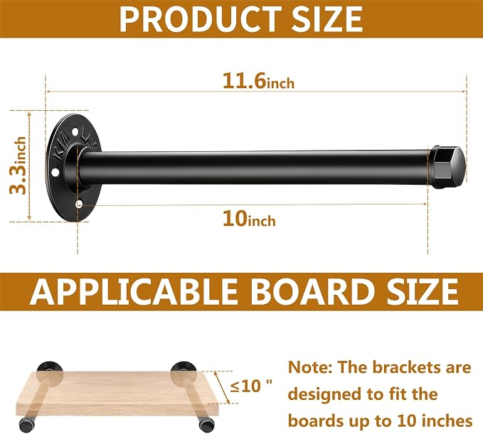 Industrial Pipe Shelf Brackets Black Floating Shelves Bracket Wall Mounted - Image 2